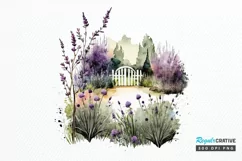 Watercolor Lavender Garden PNG Clipart Product Image 1