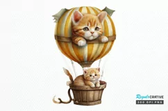 Watercolor Cute Kitten with Air Balloon PNG Clipart Product Image 1
