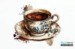 Watercolor Vintage Coffee Cup PNG Clipart Product Image 1
