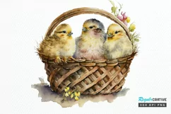 Watercolor Chicks in a Basket PNG Clipart Product Image 1