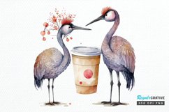 Watercolor Cute Cranes with a Cup PNG Clipart Product Image 1
