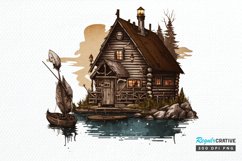 Watercolor Fishing Lodge PNG Clipart Product Image 1