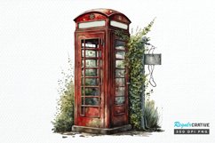 Watercolor Vintage Public Telephone Booth PNG Clipart Product Image 1