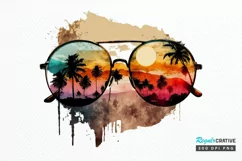 Watercolor Vintage Sunglasses Sunset PNG Clipart Product Image 1