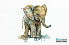 Watercolor Baby Elephant PNG Clipart Product Image 1