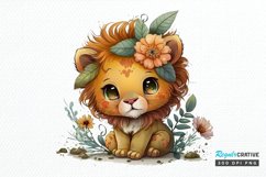 Watercolor Cute Baby Lion Kawaii Cartoon PNG Clipart Product Image 1