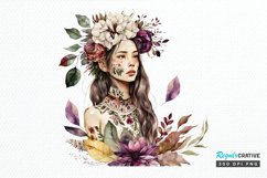 Watercolor Floral Boho Girl PNG Clipart Product Image 1