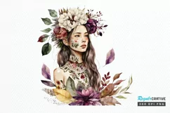 Watercolor Floral Boho Girl PNG Clipart Product Image 1