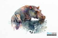 Watercolor Mom and Baby Hippopotamus PNG Clipart Product Image 1