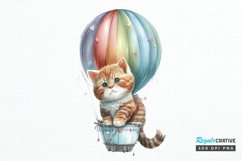 Watercolor Cute Kitten with Air Balloon PNG Clipart Product Image 1