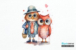 Watercolor Cute Couple Owl PNG Clipart Product Image 1