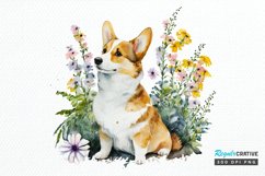 Watercolor Cute Corgi and Flowers PNG Clipart Product Image 1