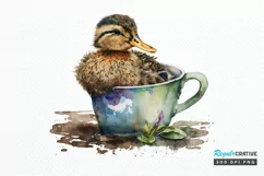 Watercolor Cute Mallard with a Cup PNG Clipart Product Image 1