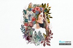 Watercolor Floral Boho Girl PNG Clipart Product Image 1