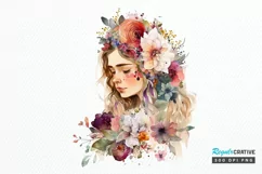 Watercolor Floral Boho Girl PNG Clipart Product Image 1