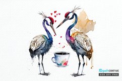 Watercolor Cute Cranes with a Cup PNG Clipart Product Image 1