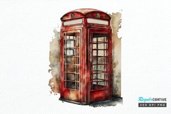 Watercolor Vintage Public Telephone Booth PNG Clipart Product Image 1