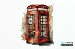 Watercolor Vintage Public Telephone Booth PNG Clipart Product Image 1