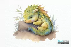 Watercolor Cute Baby Dragon Sleeping PNG Clipart Product Image 1