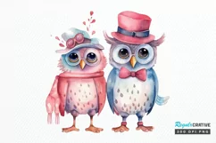 Watercolor Cute Couple Owl PNG Clipart Product Image 1