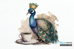 Watercolor Cute Indian Peafowl with a Cup PNG Clipart Product Image 1