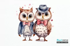 Watercolor Cute Couple Owl PNG Clipart Product Image 1