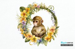 Watercolor Baby Monkey Flower Wreath PNG Clipart Product Image 1