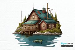 Watercolor Fishing Lodge PNG Clipart Product Image 1