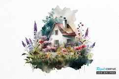 Watercolor House in Flower Garden PNG Clipart Product Image 1
