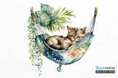 Watercolor Cute Cat in a Hammock PNG Clipart Product Image 1
