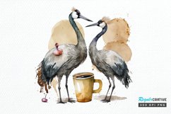 Watercolor Cute Cranes with a Cup PNG Clipart Product Image 1