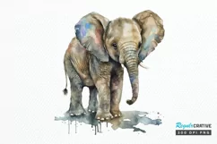 Watercolor Baby Elephant PNG Clipart Product Image 1