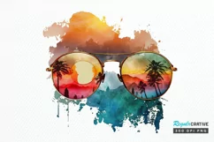 Watercolor Vintage Sunglasses Sunset PNG Clipart Product Image 1