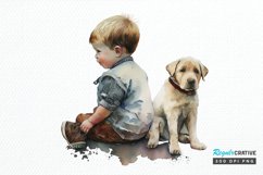 Watercolor Cute Baby Boy and Dog PNG Clipart Product Image 1