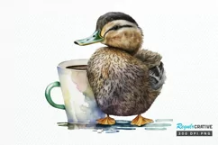 Watercolor Cute Mallard with a Cup PNG Clipart Product Image 1
