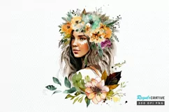 Watercolor Floral Boho Girl PNG Clipart Product Image 1