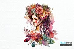 Watercolor Floral Boho Girl PNG Clipart Product Image 1