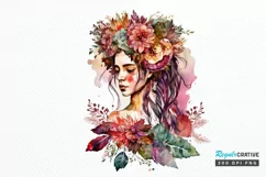 Watercolor Floral Boho Girl PNG Clipart Product Image 1