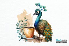 Watercolor Cute Indian Peafowl with a Cup PNG Clipart Product Image 1