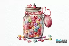 Watercolor Candy in Jar Valentine Day PNG Clipart Product Image 1