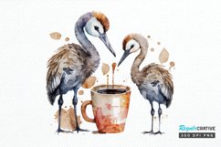 Watercolor Cute Cranes with a Cup PNG Clipart Product Image 1