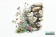 Watercolor Floral Stone Wall PNG Clipart Product Image 1