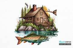 Watercolor Fishing Lodge PNG Clipart Product Image 1