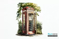 Watercolor Vintage Public Telephone Booth PNG Clipart Product Image 1