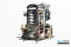 Watercolor Vintage Public Telephone Booth PNG Clipart Product Image 1