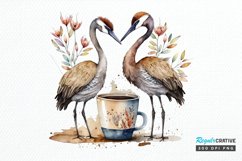 Watercolor Cute Cranes with a Cup PNG Clipart Product Image 1