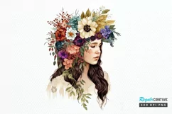 Watercolor Floral Boho Girl PNG Clipart Product Image 1