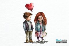 Watercolor Boy and Girl Valentine PNG Clipart Product Image 1