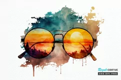 Watercolor Vintage Sunglasses Sunset PNG Clipart Product Image 1