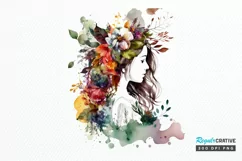Watercolor Floral Boho Girl PNG Clipart Product Image 1